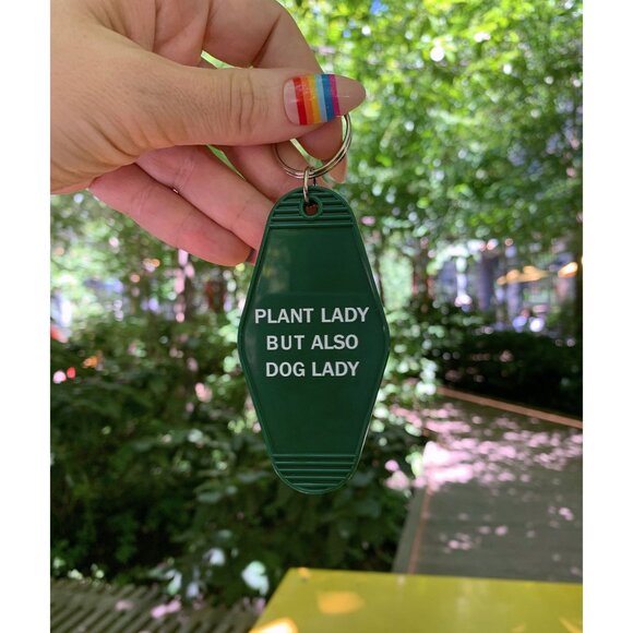 Plant Lady But Also Dog Lady Motel Style Keychain | Green - Picture 4 of 4
